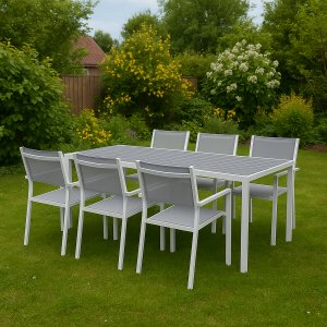 Spisegruppe med 6 stoler og spisebord 205 x 90 cm grå/hvit - Copacabana Spisegruppe med 6 stoler og spisebord 205 x 90 cm grå/hvit - Copacabana