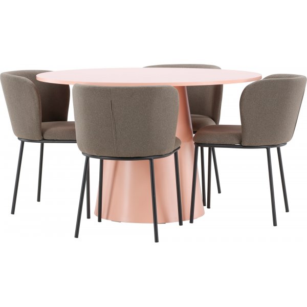 Spisebord Lanzo med 4 Edina stoler - Sort/brun/rosa + 4.00 x Stolpute Spisebord Lanzo med 4 Edina stoler - Sort/brun/rosa + 4.00 x Stolpute