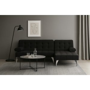 Sovesofa med divan i svart fløyel Sovesofa med divan i svart fløyel