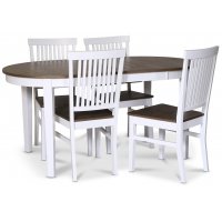 Skagen spisegruppe; spisebord 160/210x90 cm - Hvit / brunoljet eik med 4 Skagen stoler brun / Hvit Skagen spisegruppe; spisebord 160/210x90 cm - Hvit / brunoljet eik med 4 Skagen stoler brun / Hvit