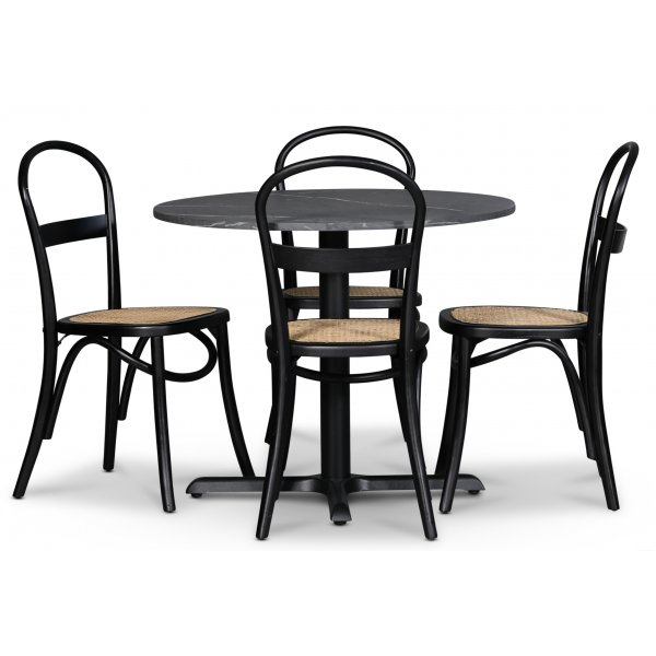 Bord 90 cm inkludert 4 Axe stoler - Svart / Grå marmor Bord 90 cm inkludert 4 Axe stoler - Svart / Grå marmor