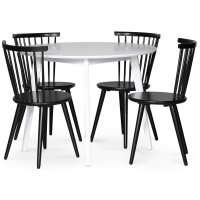 Sandhamn spisegruppe; rundt spisebord med 4 svarte Castor spisestoler