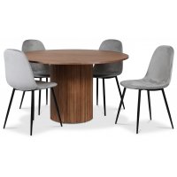 Pose spisegruppe: Bord Ø130 cm inkludert 4 stk carisma stoler - Valnøtt Pose spisegruppe: Bord Ø130 cm inkludert 4 stk carisma stoler - Valnøtt