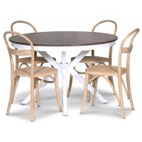Skagen spisegruppe; rundt spisebord 120 cm - Hvit / brunbeiset eik med 4 stk Danderyd No.16 stoler whitewash Skagen spisegruppe; rundt spisebord 120 cm - Hvit / brunbeiset eik med 4 stk Danderyd No.16 stoler whitewash