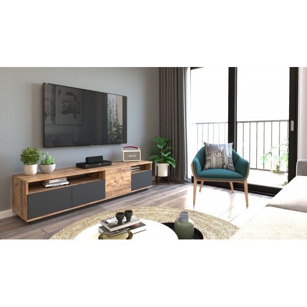 Future mediebenk 5 - Furu/antrasitt