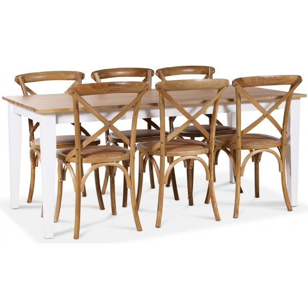 Dalarös spisegruppe 180 cm bord hvit/eik + 6 st Gaston spisestoler i natur Dalarös spisegruppe 180 cm bord hvit/eik + 6 st Gaston spisestoler i natur