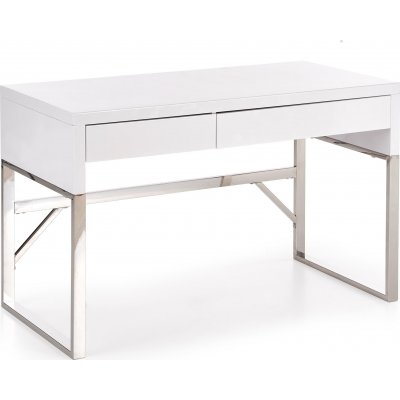 Caitlyn skrivebord i hvit hyglans 120x60 cm forkrommede ben