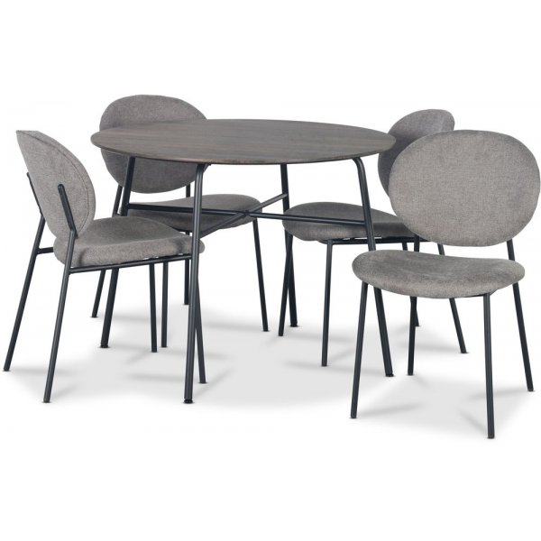Tofta spisegruppe 100 cm bord i mrkt tre + 4 stk. Tofta gr stoler