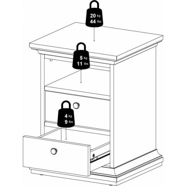 Paris smalt nattbord med 2 skuffer og 1 pent rom - Hvit