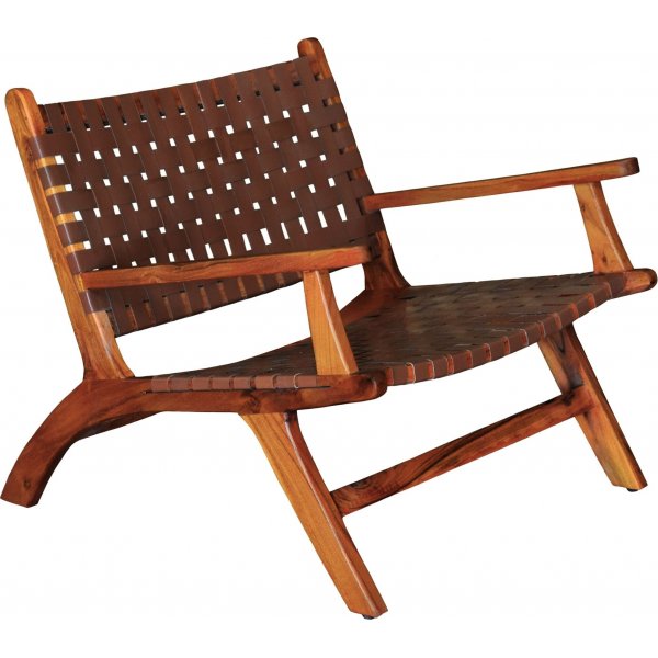 Porto Bello lenestol teak / konjakkbrunt anilinskinn