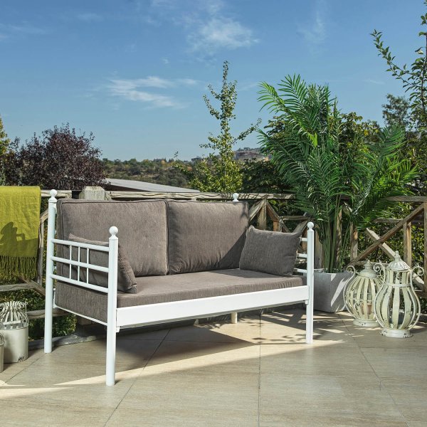 Manyas 2-seters utesofa - Hvit/brun