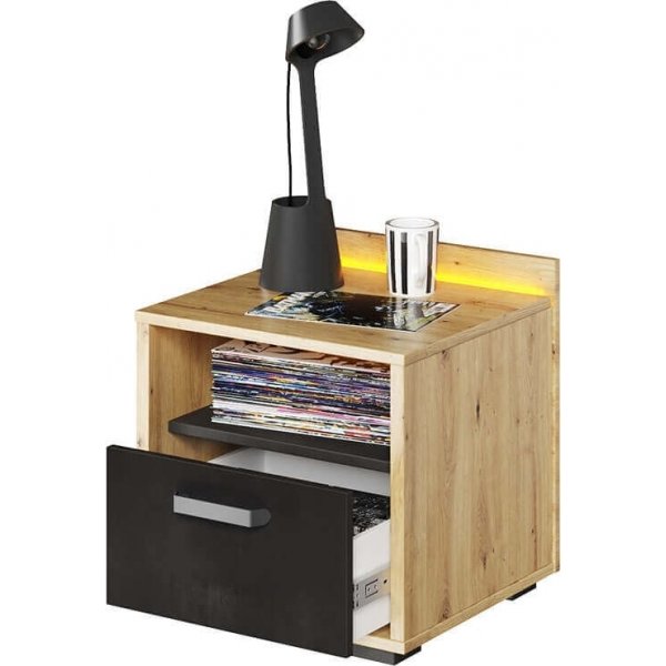 Qubic nattbord - Artisan eik/grå/svart Qubic nattbord - Artisan eik/grå/svart