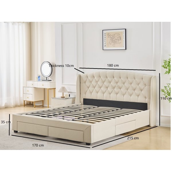Dame sengeramme med sengegavl og oppbevaring 160 x 200 cm - Beige Dame sengeramme med sengegavl og oppbevaring 160 x 200 cm - Beige