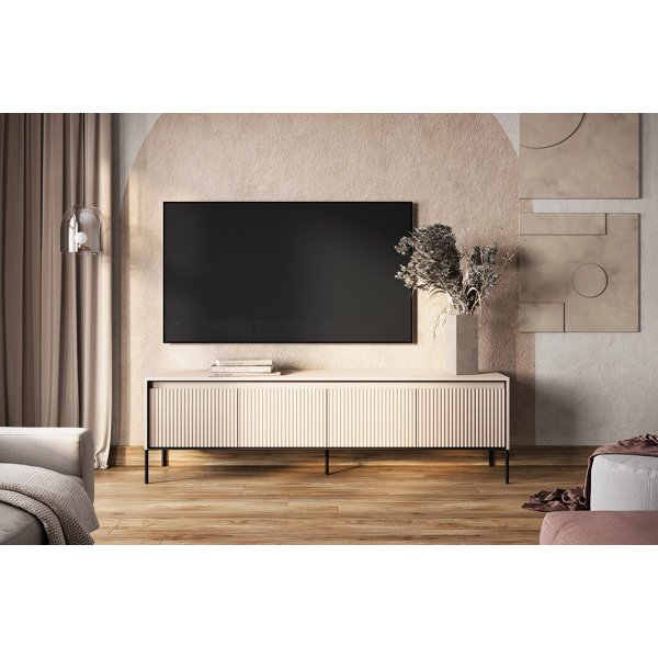 Mediebenk med LED - Beige/svart