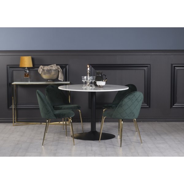 Plaza spisegruppe, marmorbord med 4 st Plaza flyelstoler - Grnn/Messing/Svart