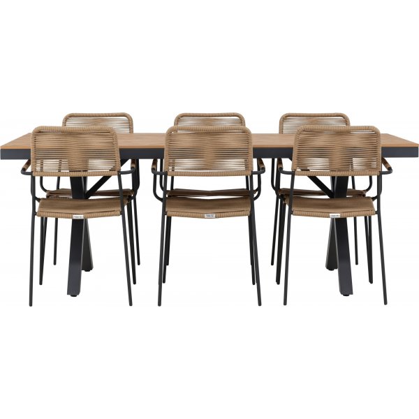 Garcia rektangulært spisestuesett med 6 Lindos stoler - Brun/svart + 6.00 x Stolpute Garcia rektangulært spisestuesett med 6 Lindos stoler - Brun/svart + 6.00 x Stolpute