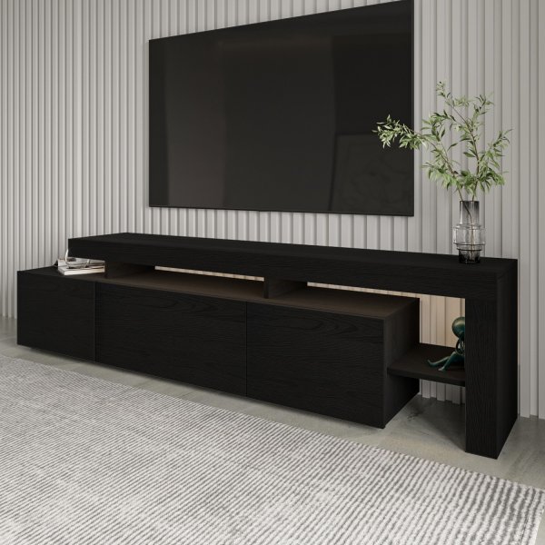 Beliz TV-stativ med LED-belysning - Svart tre Beliz TV-stativ med LED-belysning - Svart tre