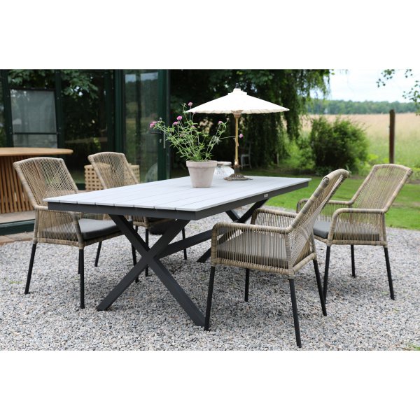 Stokke spisegruppe for uteplassen bord inkl. 4 stoler - Gr/Svart/Natur
