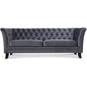 Milton Chesterfield 3-seter sofa - Gr flyel + Mbelpleiesett for tekstiler