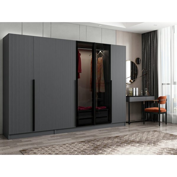 Cikani garderobe med speildør 225x52x210 cm - Antrasitt Cikani garderobe med speildør 225x52x210 cm - Antrasitt