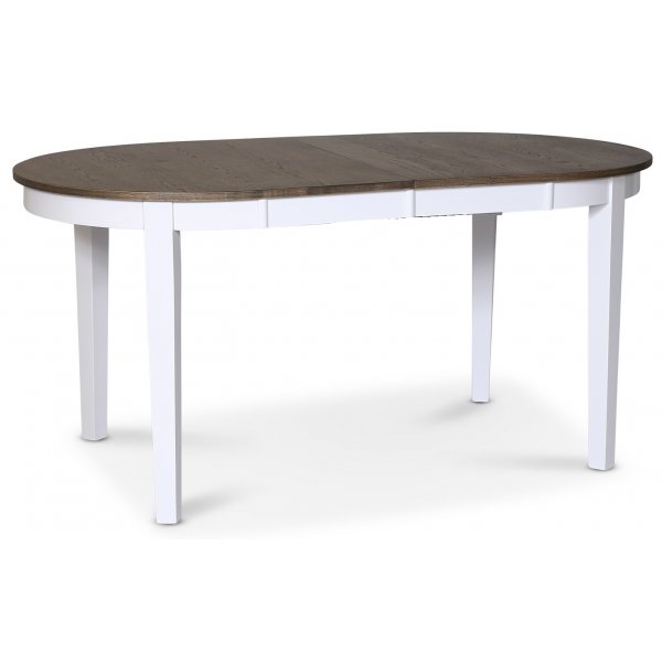 Skagen spisegruppe; spisebord 160/210x90 cm - Hvit / brunoljet eik med 4 Skagenstoler med kryss, grått stoff Skagen spisegruppe; spisebord 160/210x90 cm - Hvit / brunoljet eik med 4 Skagenstoler med kryss, grått stoff