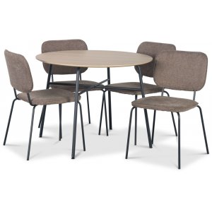 Tofta spisegruppe 100 cm bord i lyst tre + 4 stk. Lokrume brune stoler