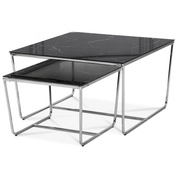 Stella Sidebord 75 x 75 cm - Sort marmorert glass / Krom understell