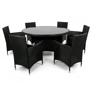 Brantevik utegruppe, rundt bord med 6 stoler - Sort syntetisk rotting
