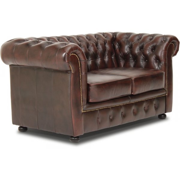 Dublin chesterfield 2-seter sofa - Brunt skinn