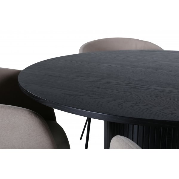 Bianca Spisesett rundt sort spisebord med 4 Berit beige stoler