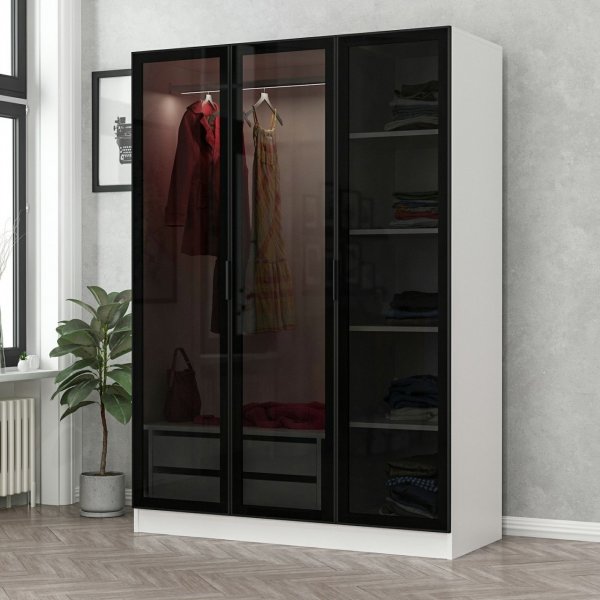 Cavolo garderobeskap 135 cm - Hvit/svart Cavolo garderobeskap 135 cm - Hvit/svart