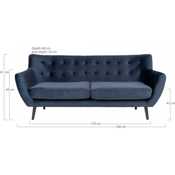 Monte 3-seters sofa - Mrk bl/svart
