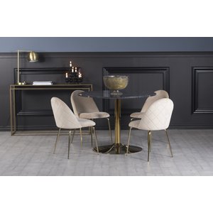 Plaza spisegruppe, marmorbord med 4 st Plaza flyelstoler - Beige/Gr/Messing