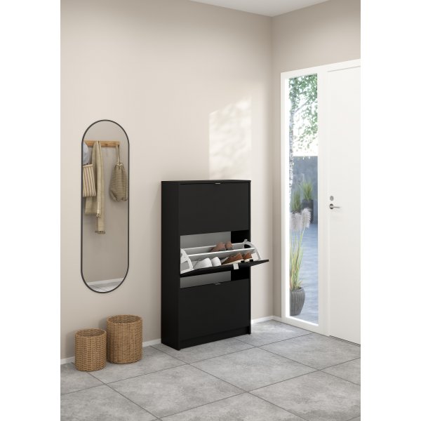 Skoskap med 3 vipped�rer - Matt svart