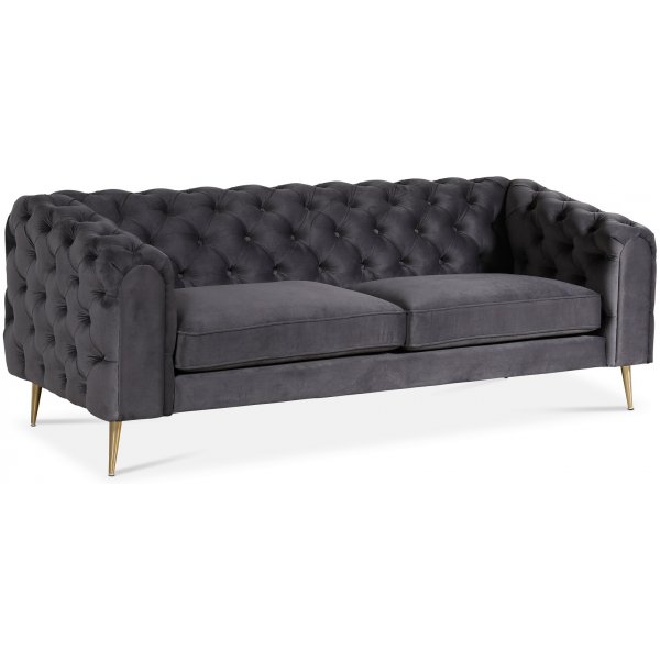 Tiffany 3-seter chesterfield - Antrasittgr (flyel) / Messing