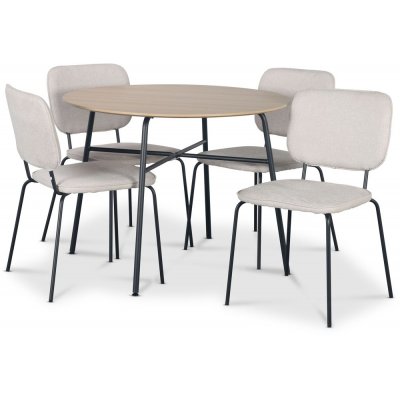Tofta spisegruppe Ø100 cm bord i lyst tre + 4 Lokrume beige stoler