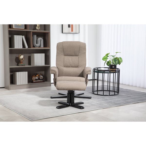 Oslo hvilestol med krakk i mørk beige stoff Oslo hvilestol med krakk i mørk beige stoff
