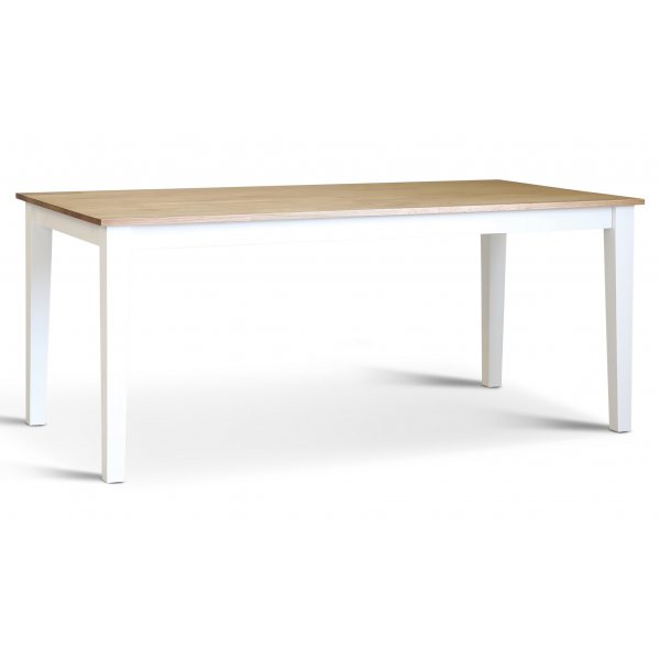 Spisegruppe; Bord med 6 stoler med seter - Hvit / Oljet eik - Daln