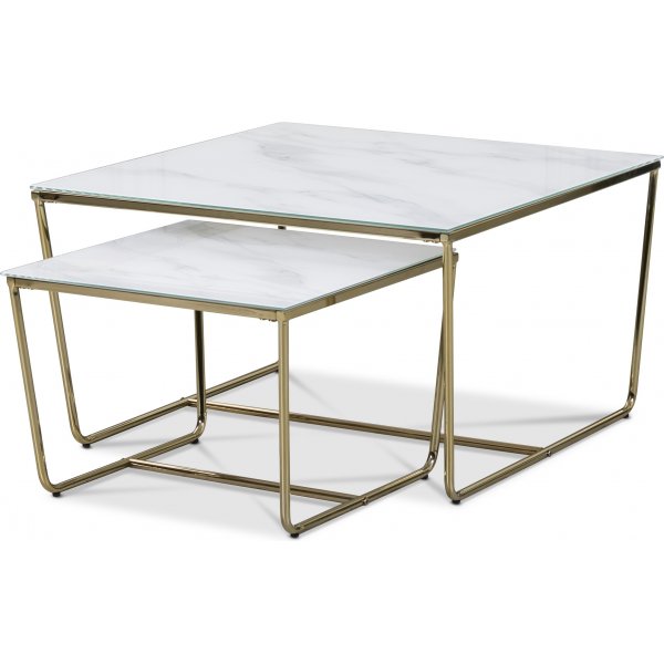 Stella Settbord - Hvitt marmorert glass / Messingfarget underdel