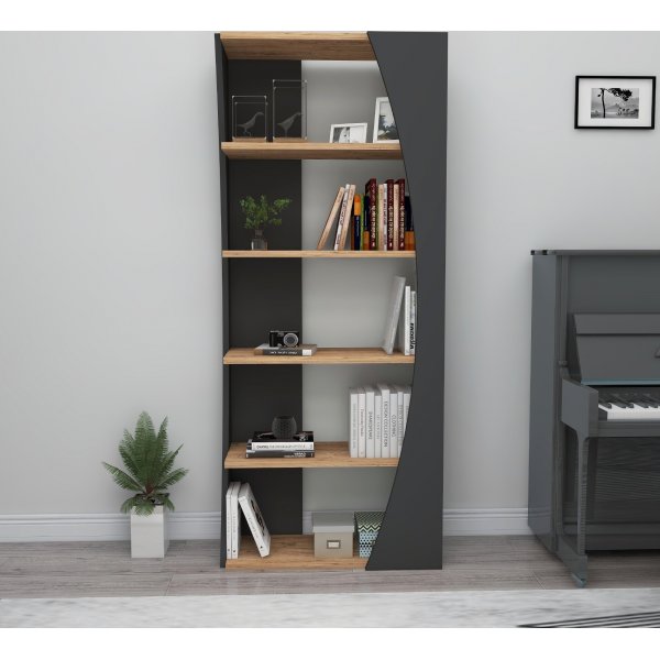 Selg bokhylle - Antrasitt/furu
