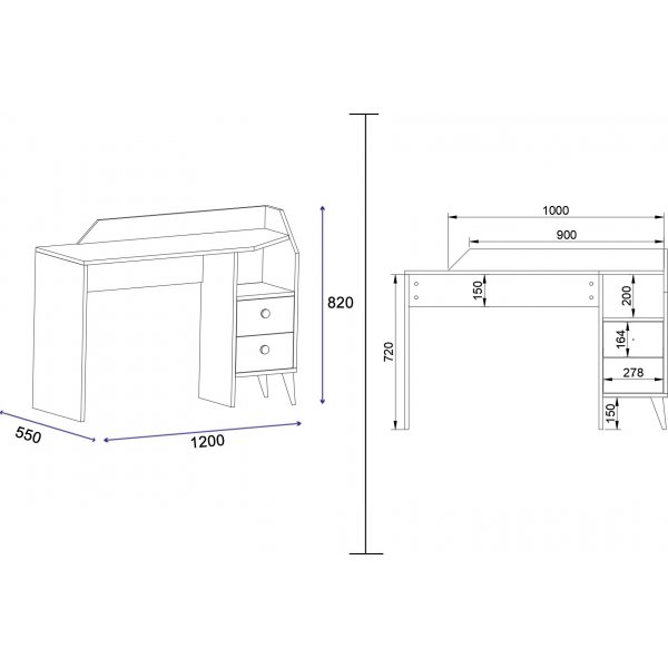 Seren skrivebord 120 x 55 cm - Furu/sort