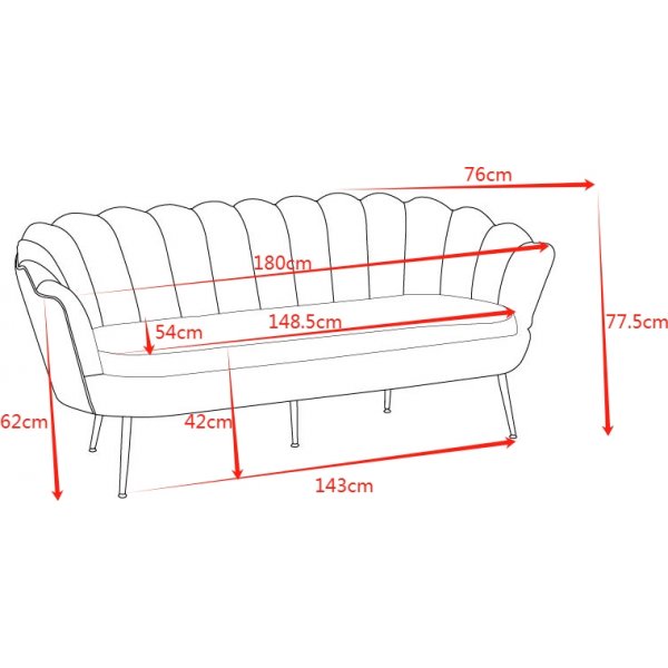 Musslan 3-seters sofa - Svart / krom + Tekstilrens for mbler