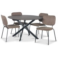 Hogrän spisegruppe Ø120 cm bord i mørkt tre + 4 stk Lokrume brune stoler Hogrän spisegruppe Ø120 cm bord i mørkt tre + 4 stk Lokrume brune stoler