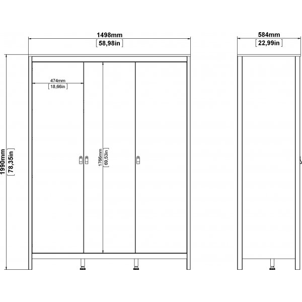 Madrid garderobe med 3 dører - Hvit Madrid garderobe med 3 dører - Hvit