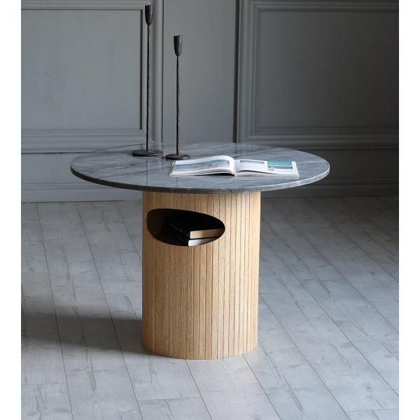 Arto rundt salongbord hyde 60 cm - Whitewash / Gr marmor