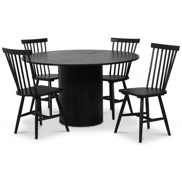 Pose spisegruppe: Bord 130 cm inkludert 4 stk Fr pinnestoler - Svart