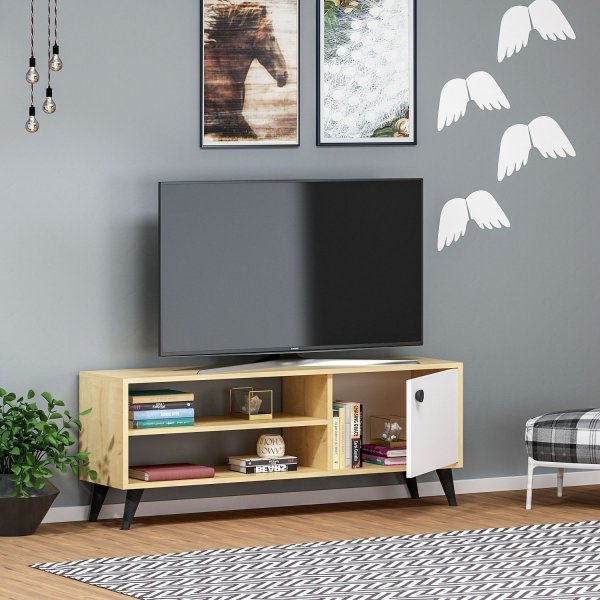 Athena mediebenk - Safir/eik/hvit