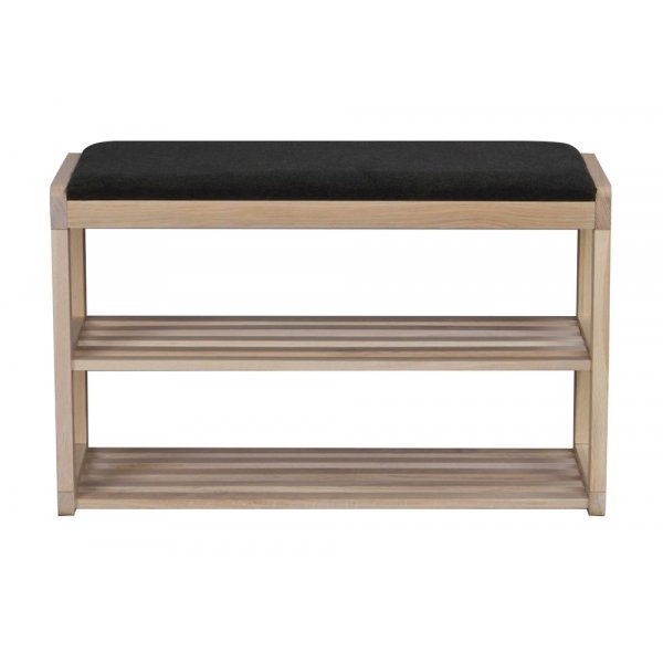 Confect skostativ med sittepute - Hvitkalket eik/mørkgrå Confect skostativ med sittepute - Hvitkalket eik/mørkgrå