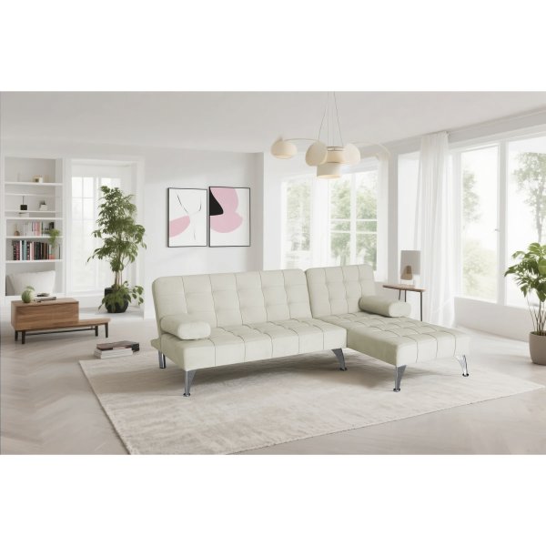 Sovesofa med beige fløyelsfunksjon Sovesofa med beige fløyelsfunksjon
