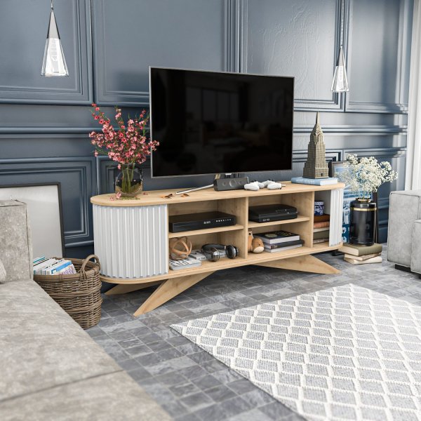 Stormy mediabenk - Safir eik/hvit Stormy mediabenk - Safir eik/hvit